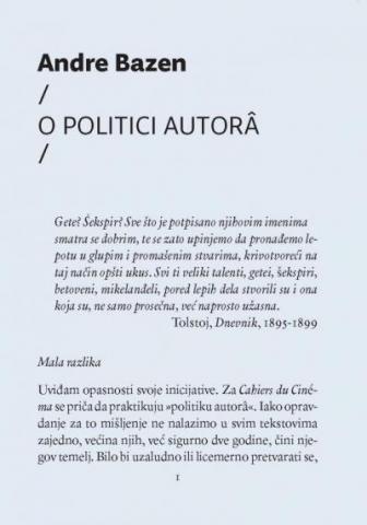 O politici autora, Andre Bazen, Fakultet za medije i komunikacije O politici autora, Andre Bazen, Fakultet za medije i komunikacije